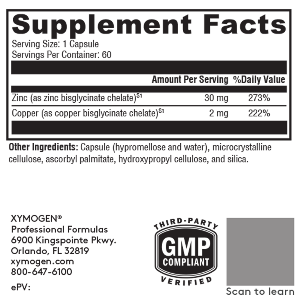 Xymogen Zinc + Copper (Essential For Treating Iron Anemia)