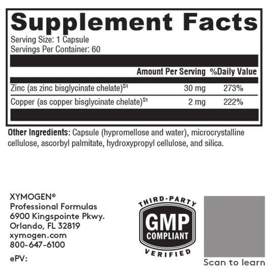 Xymogen Zinc + Copper (Essential For Treating Iron Anemia)