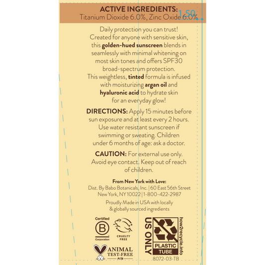 Babo Botanicals Daily Sheer Tinted Mineral Sunscreen Lotion SPF30 - Natural Glow