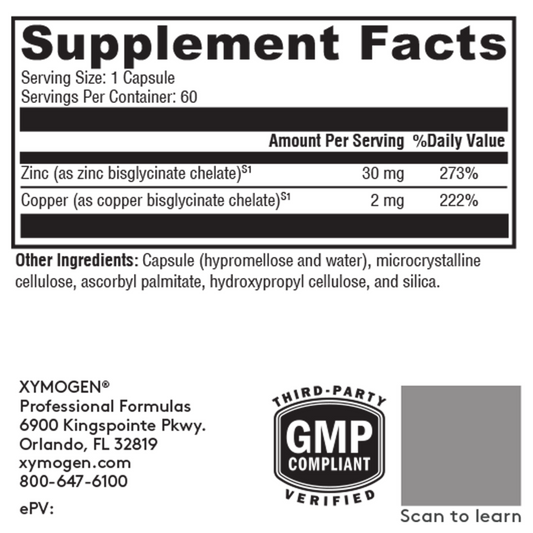 Xymogen Zinc + Copper (Essential For Treating Iron Anemia)