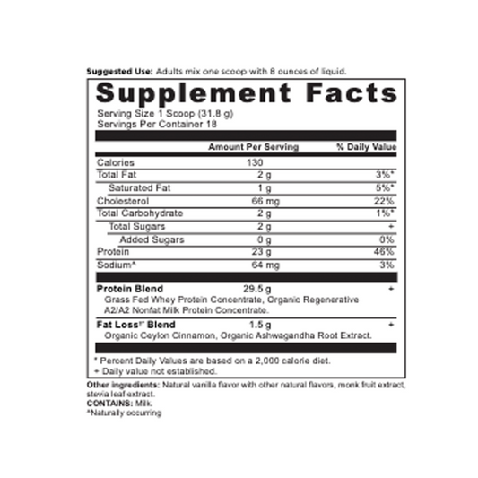 Ancient Nutrition Whey Protein Powder Fat Loss Blend (Cinnamon Vanilla), 18 Servings