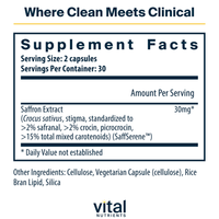 Vital Nutrients Saffron Extract 30mg (60 capsules)