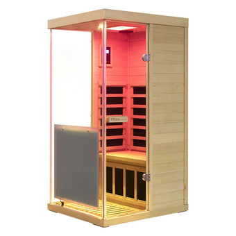 compare product 909MX Mini 1 Person Infrared Sauna 3 Sides Large glass panels