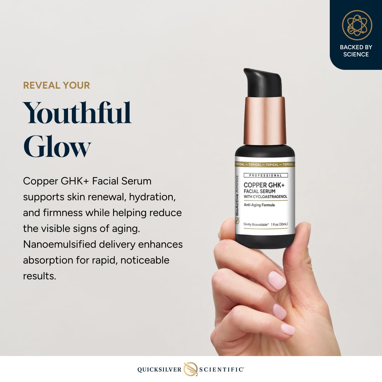 Quicksilver Copper GHK+ Facial Serum with Cycloastragenol