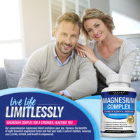Magnesium Complex Supplement 8 Elemental 1000mg - Magnesium Glycinate, Citrate, Malate, Taurate, Chelated for Easy Absorption for Bones, Muscle, Recovery, Energy, Vegan Non-GMO 90 Capsules