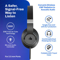 EMF Radiation-Free Air Tube Over-Ear Headphones with Built-In Mic and Full-Range Stereo Sound