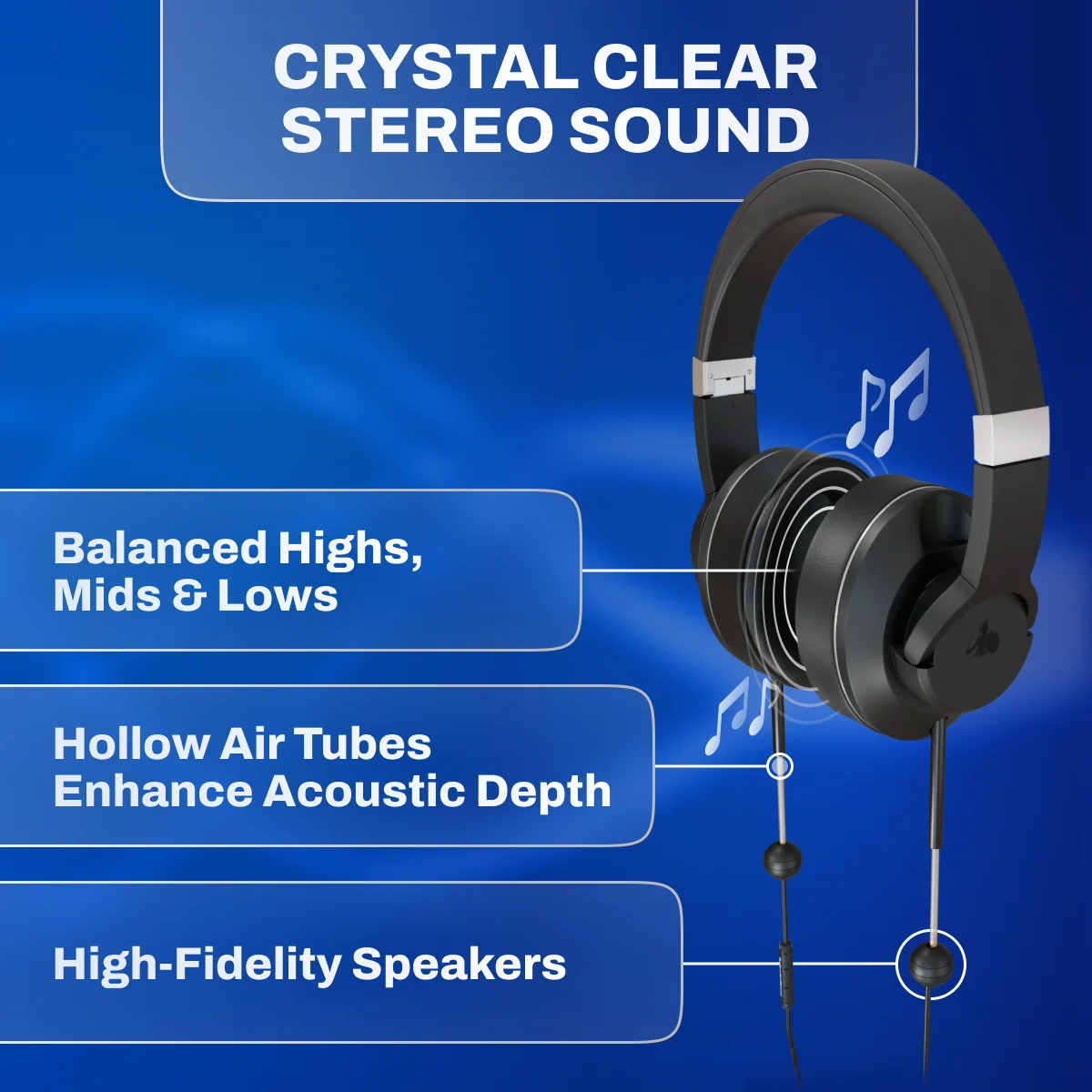 EMF Radiation-Free Air Tube Over-Ear Headphones with Built-In Mic and Full-Range Stereo Sound